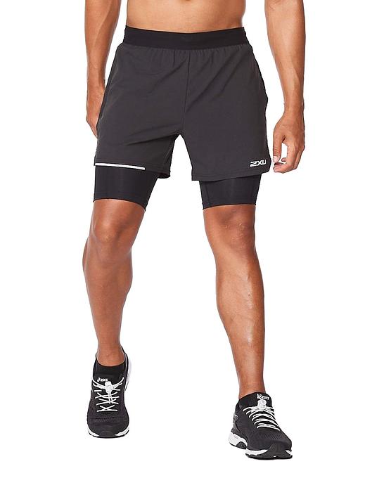 2XU MR6535B Aero 2 in 1 5 Inch Men's Running Shorts (Black/Silver)