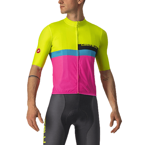Castelli A Blocco Mens Cycling Jersey (Electric Lime/Black Blue Magenta Fluo)