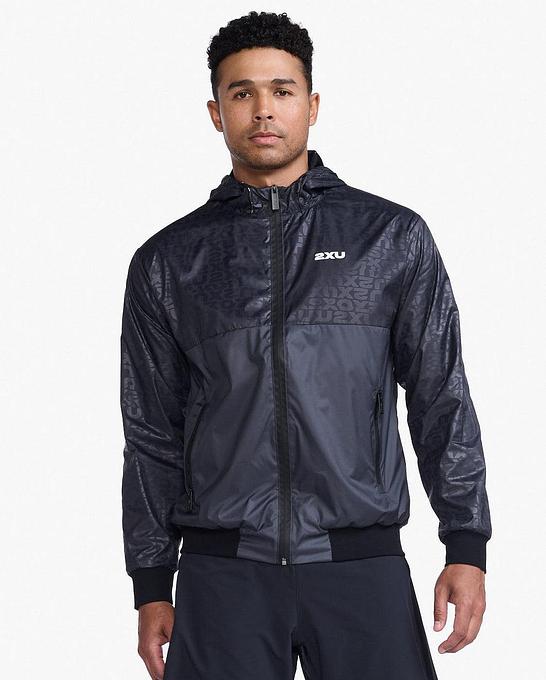 2XU MR6885A Motion Windbreaker Men's Cycling Jacket (Embossed Monogram/Silver Reflect)