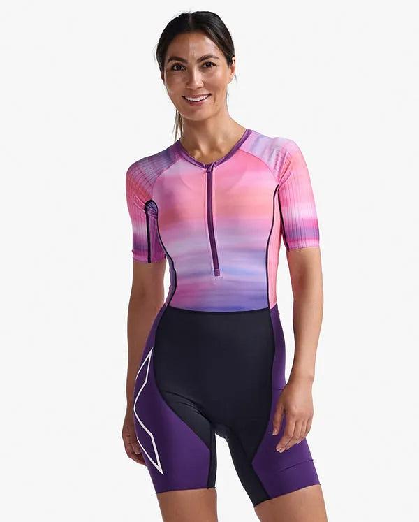 2XU WT6431D Aero Sleeved Women's Triathlon Suit (Pastel Pink/Acai)
