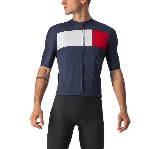 Castelli Prologo 7 Mens Cycling Jersey (Savile Blue/Silver Gray/Red)