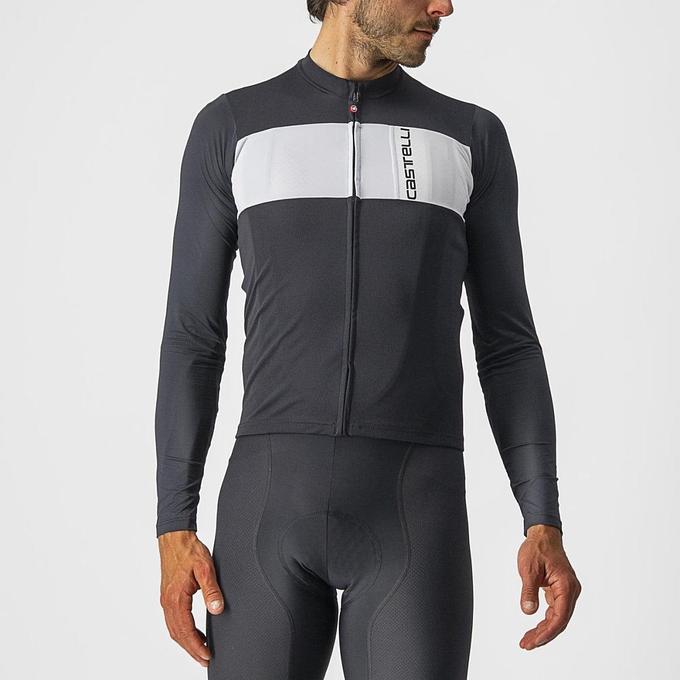 Castelli Prologo 7 Long Sleeve Mens Cycling Jersey (Light Black/Silver Gray/Ivory)