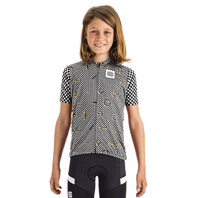 Sportful Checkmate Kids Cycling Jersey (Black/White/Cedar)