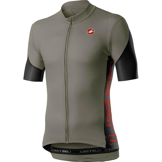 Castelli Entrata V Mens Cycling Jersey (Bark Green/Light Black/Fiery Red)