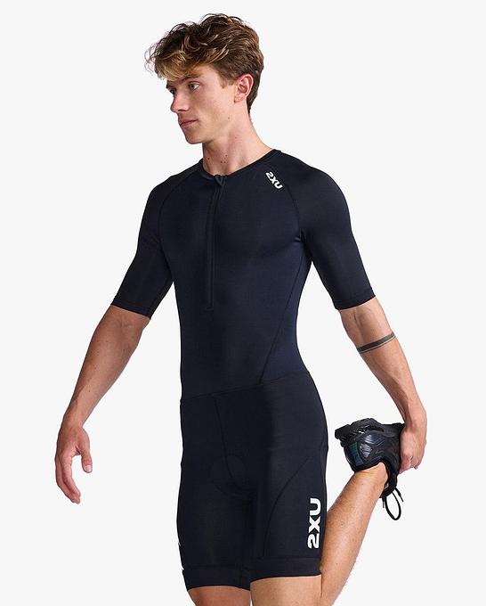 2XU MT7043D Core Sleeved Men's Triathlon Suit (Black/White)