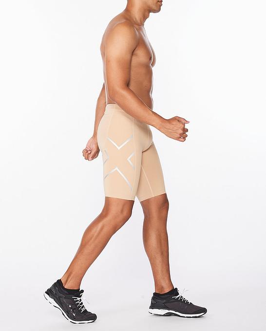 2XU MA3851B Men's Core Compression Shorts (Beige/Silver)