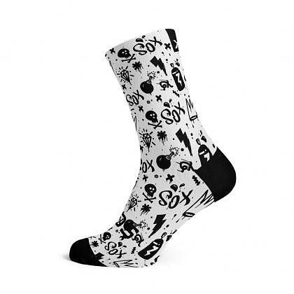 Sox Footwear Doodle White Casual Crew Unisex Multi Sport Socks (Print)