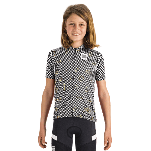Sportful Checkmate Kids Cycling Jersey (Black/White/Cedar)