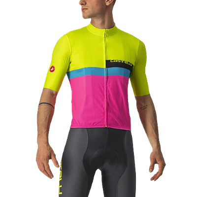 Castelli A Blocco Mens Cycling Jersey (Electric Lime/Black Blue Magenta Fluo)